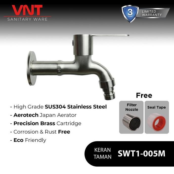 Tersedia Kran Taman Stainless VNT SWT1-005M - Kran Engkol Tembok Mesin Cuci