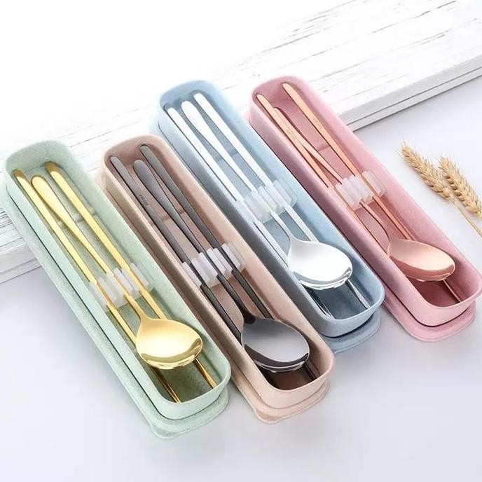 Diskon Set Sendok Sumpit Korea Stainless Steel Sujeo - Korean Chopstick Spoon Set Original