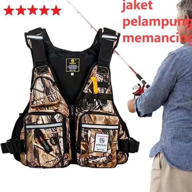 Rompi Pancing Lure Fishing Life Jacket Buoyancy Vest Army Green Slot Swimming Rescue Boating