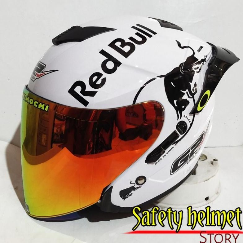 Terlaris Helm Half Face G2 Optimax Solid White/Modif Paket Ganteng Redbull