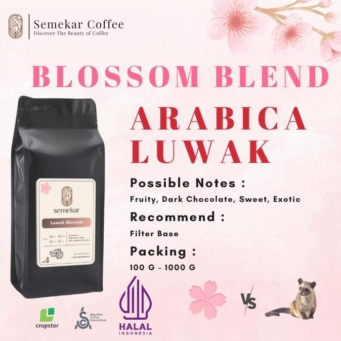 

READY KOPI LUWAK BLOSSOM BLEND ARABIKA ROASTED BEANS SPECIALTY GRADE 250GR