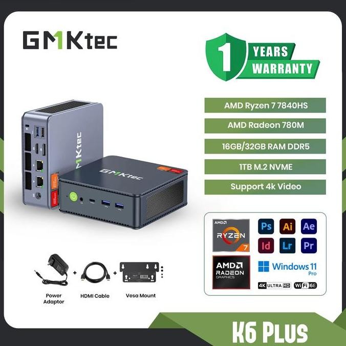 mini pc gmktec k6 plus ryzen 7 7840hs 32gb ram 1tb ssd nvme 4k hdmi win 11 pro berkualitas