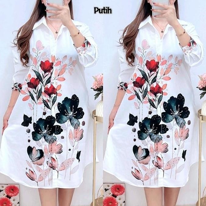 8345 KEMEJA TUNIK BUNGA JUMBO LD120 KATUN SILK WANITA |TUNIK KATUN SILK|TUNIK FLOWER