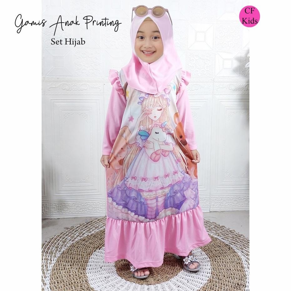 CF Kids Gamis Anak Perempuan Printing Set Hijab