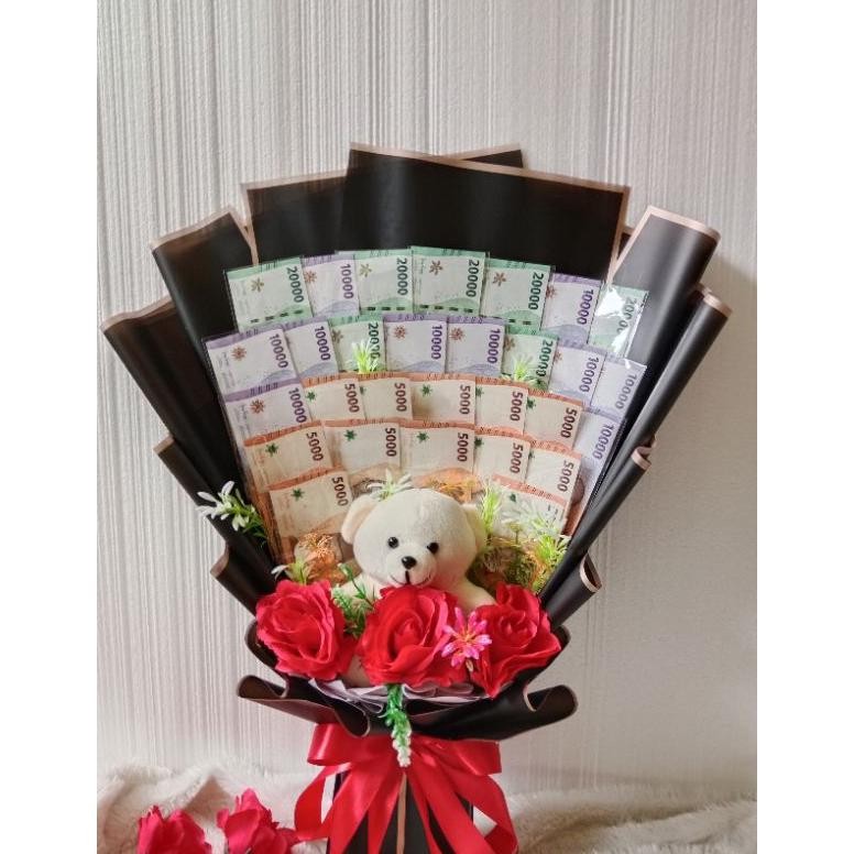 Best Seller Bucket Uang Asli Hadiah Wisuda  Wedding Ultah Dll, Harga Udah Termasuk Uang  + Bunga Ata