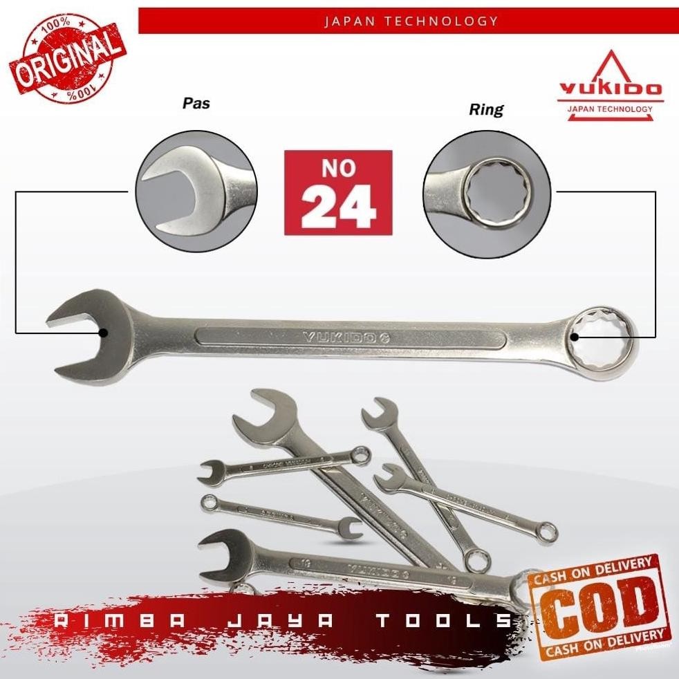 Yukido Kunci Pas Ring 24mm Chrome Vanadium Steel Kualitas Premium / Kunci Ring Pas - Perlengkapan Ru