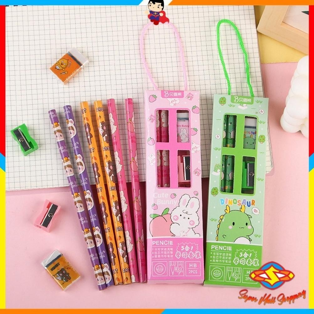 

Ukd- Sms Stationery Set 5 In 1 Alat Tulis Anak Sekolah Penghapus Penggaris Pensil Serutan Karakter Lucu Set Alat Tulis Anak Motif Kartun