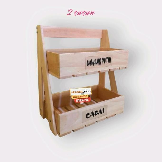 Stok Sj Rak Bawang 3 Susun / Rak Bumbu Da Kayu / Rak Da / Rak Buah - 2 Susun