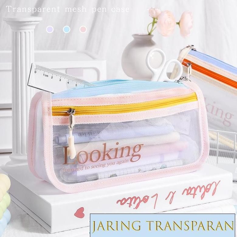 

TXS60 Kotak Tempat Pensil Jaring Transparan Warna Warni Looking MKT RB3