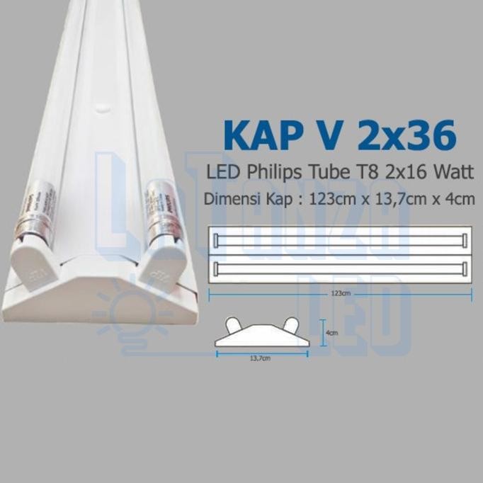 Ready Kap Lampu V / Kap V Lampu TL 2x36 Watt Lokal Komplit Lampu LED