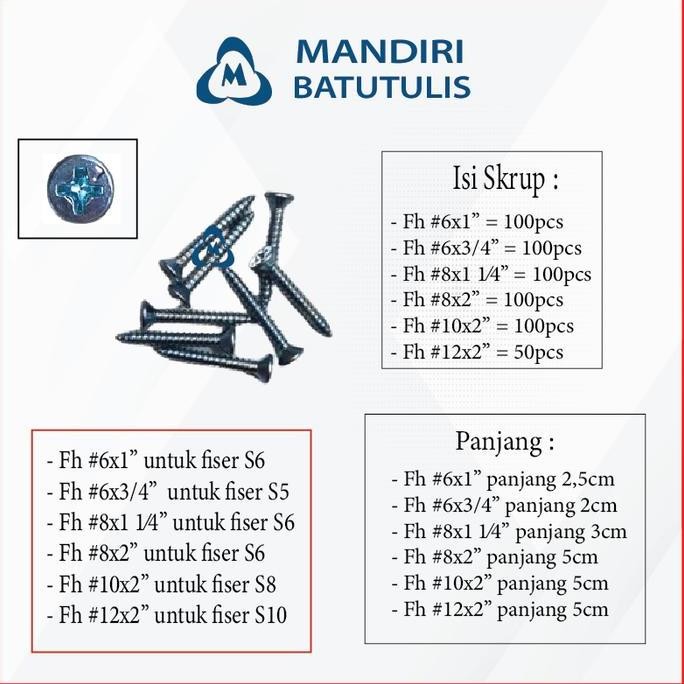 Skrup FH Fisher S5 S8 S10 Sekrup Fiser FAB SDS #6x1" #10x2" #12x2" PREMIUM