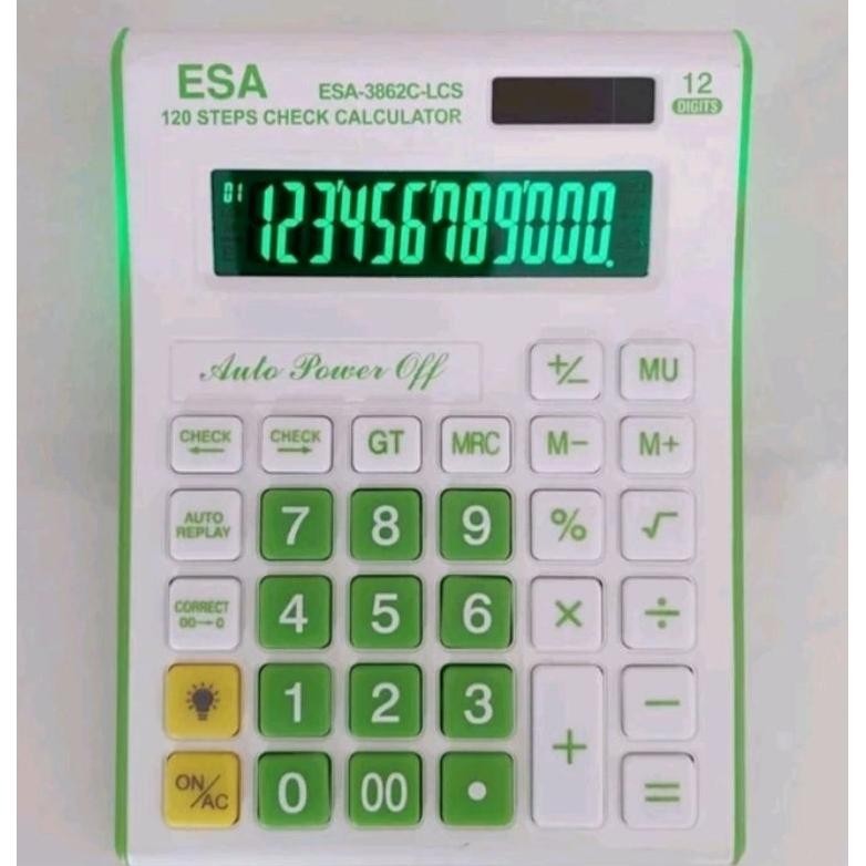 

KALKULATOR ESA 3862C-LCS LAYAR LED 12 DIGIT/KALKULATOR 120 STEP CEK CORRECT RB2