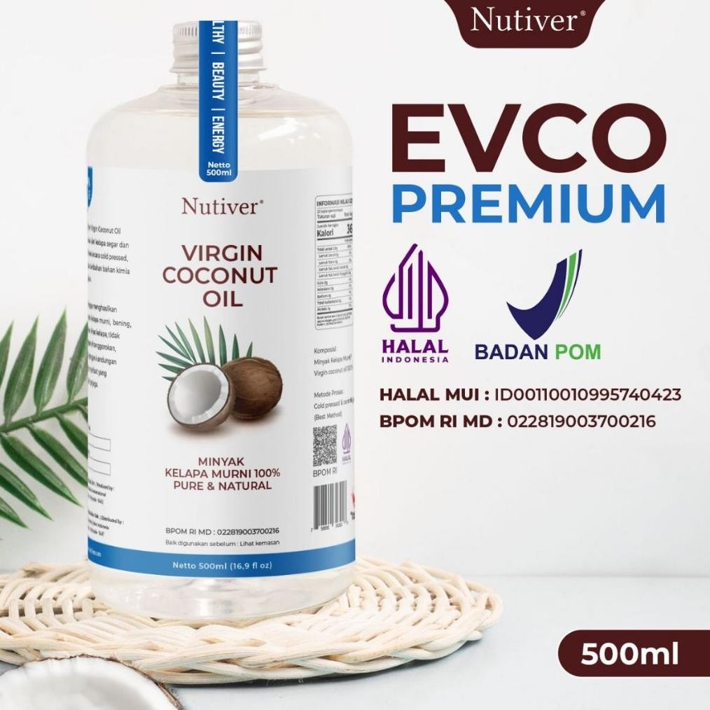 

Nutiver Premium VCO Virgin Coconut Oil 500ml - Evco Extra Virgin Coconut Oil Minyak Kelapa Murni Asli Original 500 ml Nugi