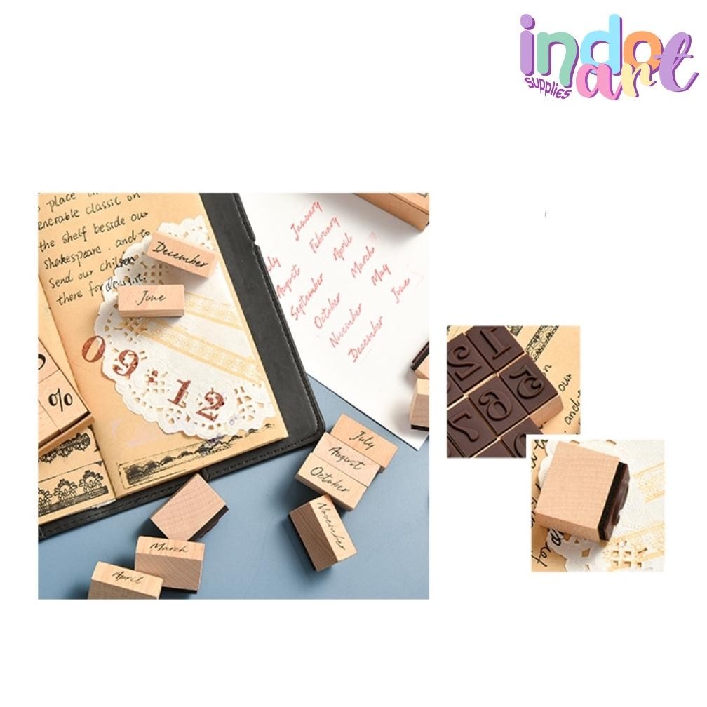 

(IAS) Wooden Stamp Pad Stempel Numeric Week Days Month Singkatan RB3