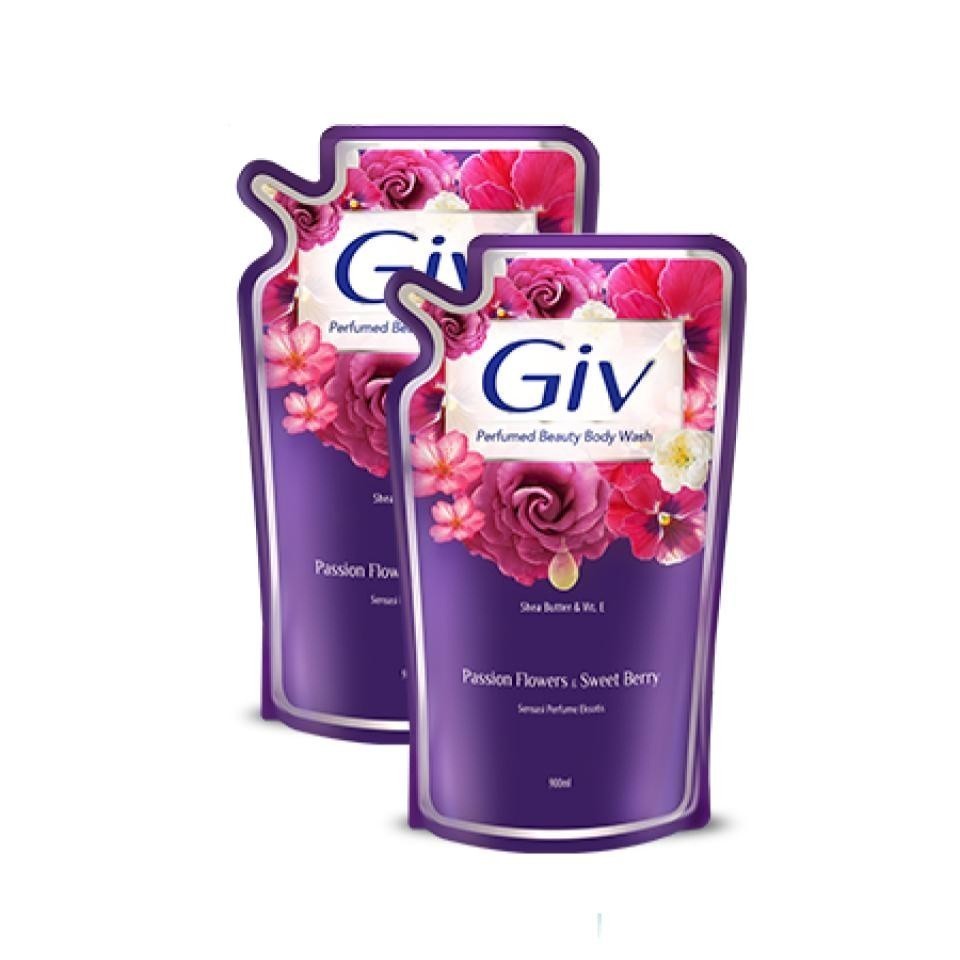 Giv Sabun Mandi Cair Ungu Passion Flowers & Sweet Berry Pouch 800 ml x2 - Gambar 3