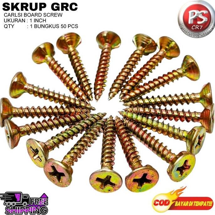 Skrup GRC 1"in (SKRUP GRC UKURAN 2,5 CM 1 BUNGKUS ISI 50PCS)Sekrup GRC Warna Kuning HARGA KHUSUS