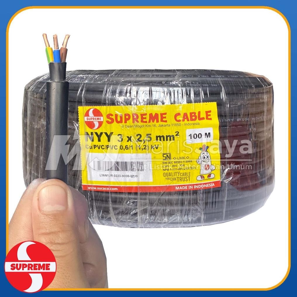 (PER METER) Kabel Tunggal Tanam SUPREME NYY 3x2,5 mm Warna HITAM Nugi