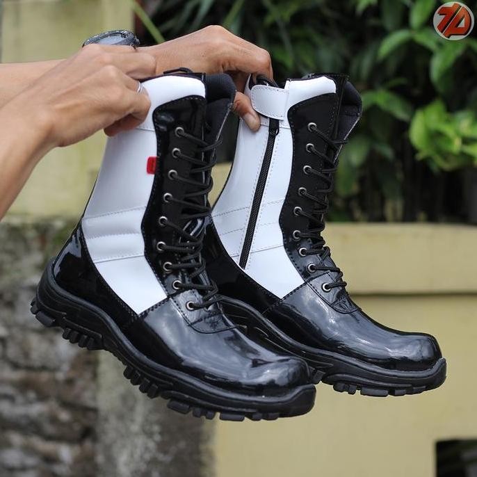 Sepatu PDL PM DINAS LAPANGAN PM01 SATPAM SCURITY SUPER KILAP Boots Hitam Karet Putih Shoes