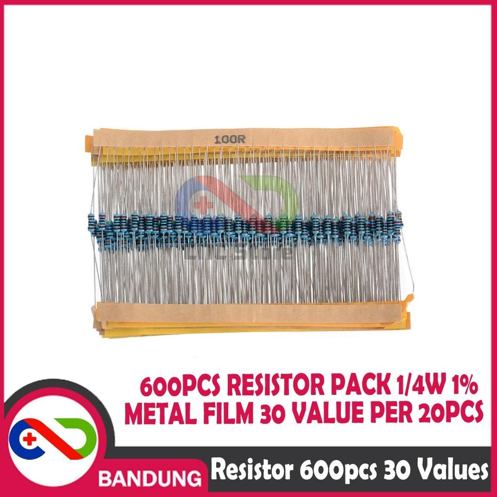 PAKET 600PCS RESISTOR PACK 1/4W 1% METAL FILM 30 VALUE PER 20PCS Nugi