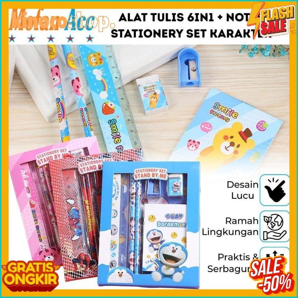 

Alat Tulis 6In1 + Notes Karakter Lucu / Paket Lengkap Kotak Box Pensil Penghapus Penggaris Rautan Buku Gambar Kartun Imut / Set Mini Stationery Character Isi 6 Pcs Atk Perlengkapan Anak Sekolah Hadiah Kado Ulang Tahun Souvenir Spiderman Mickey Mouse Mini