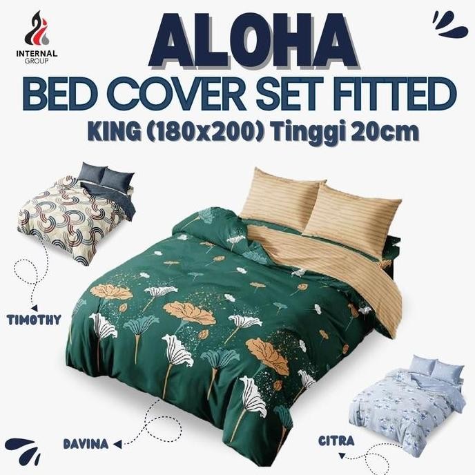 Aloha - Bed Cover SET SPREI FITTED King T20 / T25 (180x200) tinggi 20 / tinggi 25  Terlaris pilihan