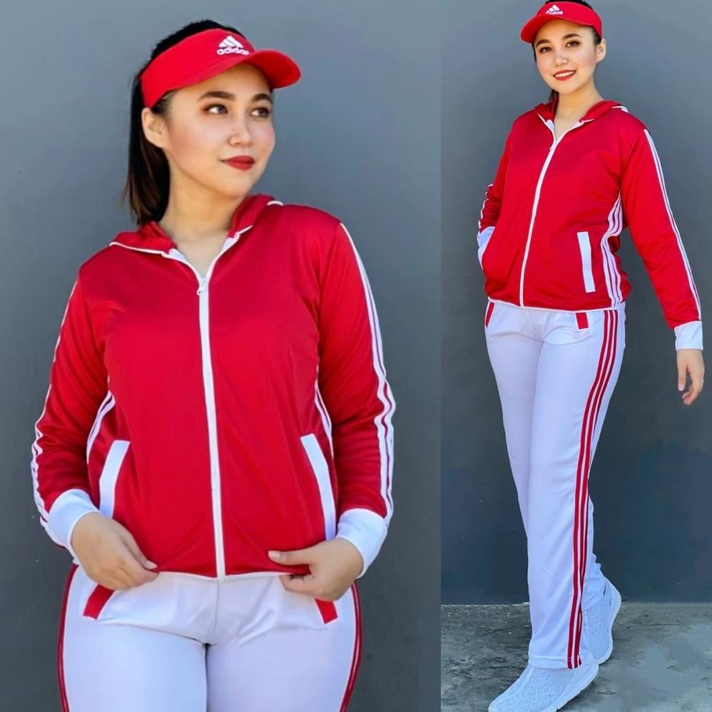 Setelan Baju Senam Lapangan Training Merah Putih Hijab Cycling Fitness Muslim Olahraga