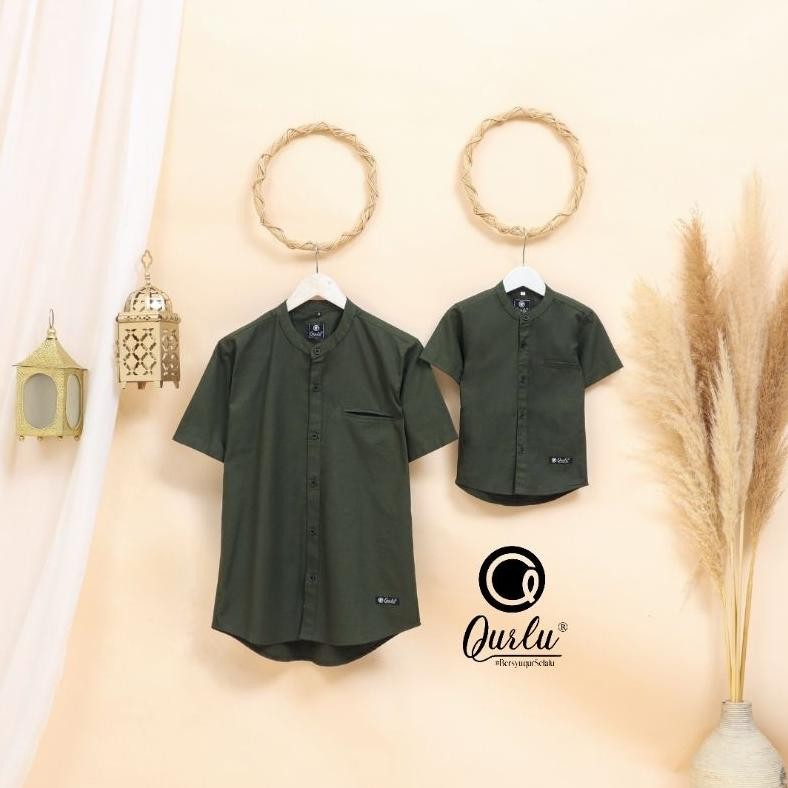 Best Qurlu - Kemeja Koko Dewasa/Anak warna HIJAU ARMY (baju couple ayah dan anak laki-laki) Baju Kok