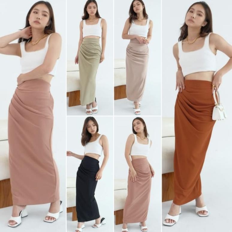 Flash Sale BEST SELLER RECOMMENDED PREMIUM FREYA VINTAGE LONG KNIT MAXI SKIRT ~ FRONT PLEATED TEXTUR