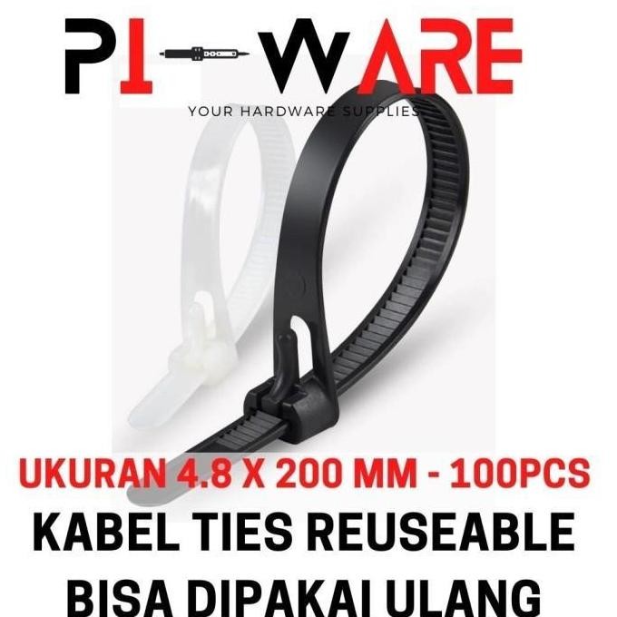 

Cable Tie Reusable Bisa Pakai Ulang Kabel Ties 20Cm 200Mm Isi 100 Pcs
