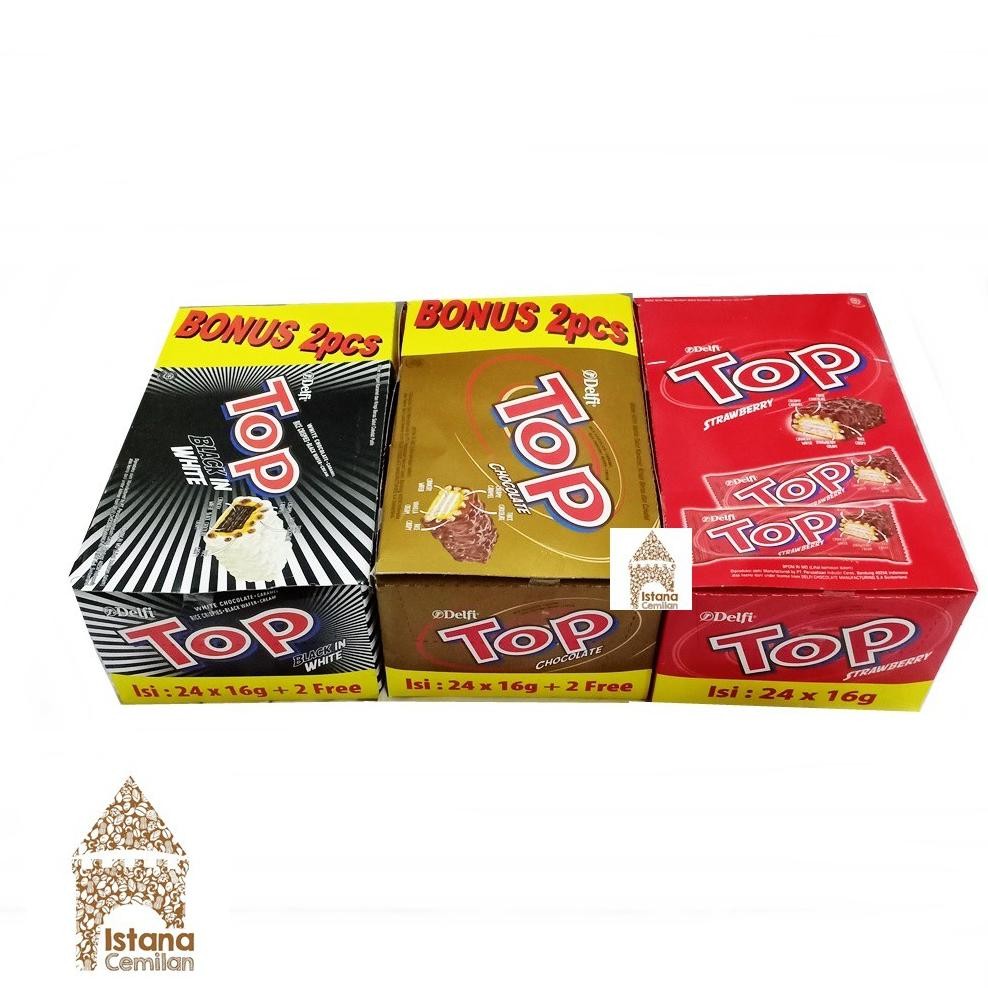 

Delfi Top Cokelat ( Coklat / Strawberry / Black White) 1 Box ( 24 pcs x 9 gr) Nugi