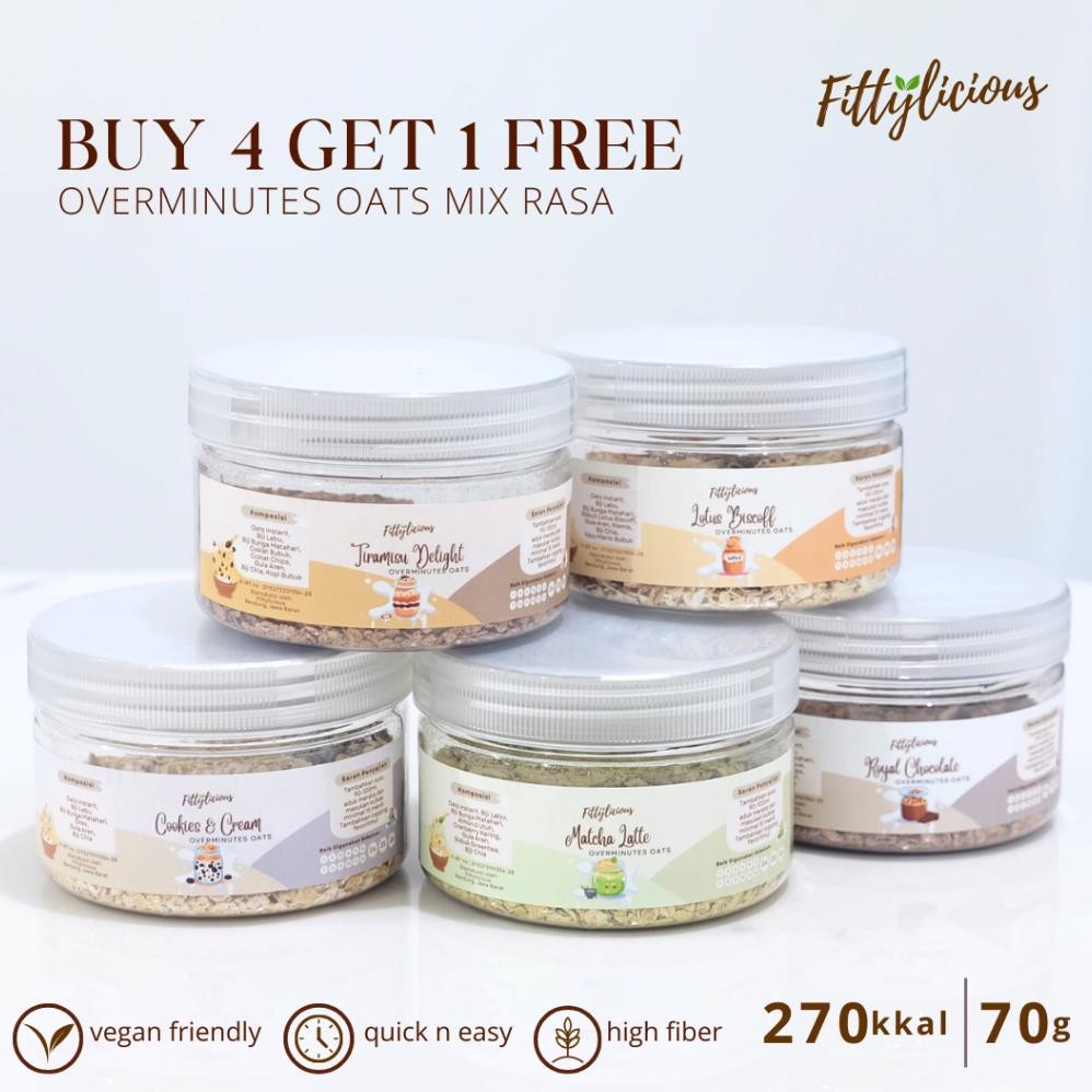 

Fittylicious DIY Overminutes Oats / Oatmeal / Sereal Oat BUY 4 GET 1 FREE / Overnight Oats / Christmas Hampers Nugi