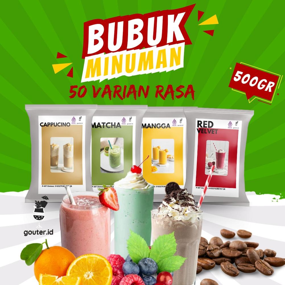 

BUBUK MINUMAN RASA 500GR / SERBUK MINUMAN ANEKA RASA / BUBUK MINUMAN KEKINIAN / MINUMAN INSTAN Nugi