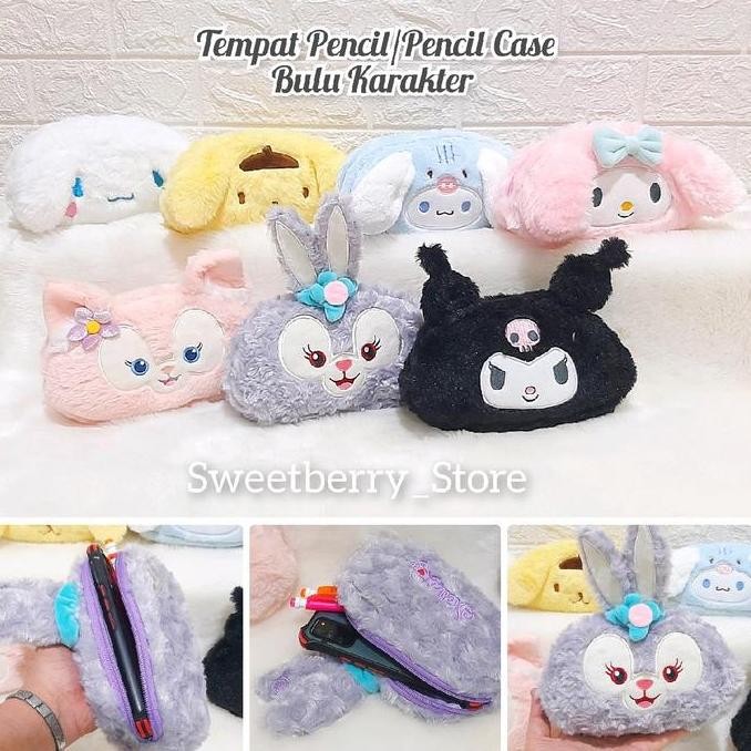

Dompet Cosmetic Pencil Case Bulu Karakter Kuromi Cinnamoroll Pompom Purin Popmart The Monsters TRM