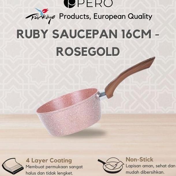 Exclusive Koko Panci Po 25 Juli Pero Ruby Sauce Pan 16Cm Biogranite With Wooden Handle With Lid Tutu