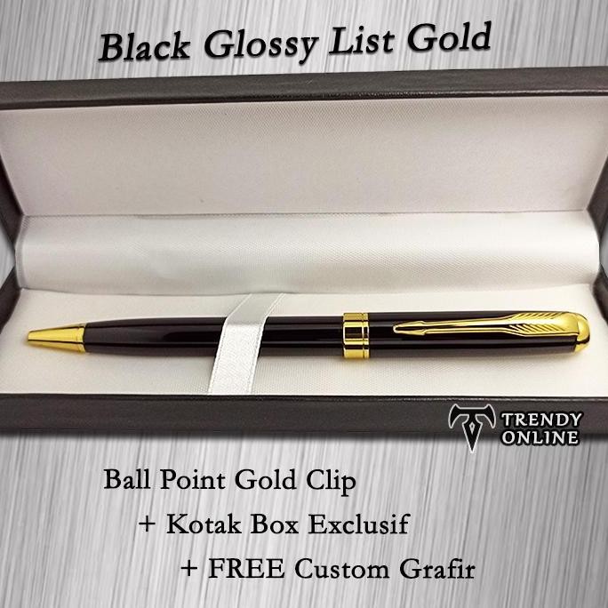 

Pulpen Exclusif Hitam Klip Emas + Box, Pen Putar Klip Emas Free Grafir