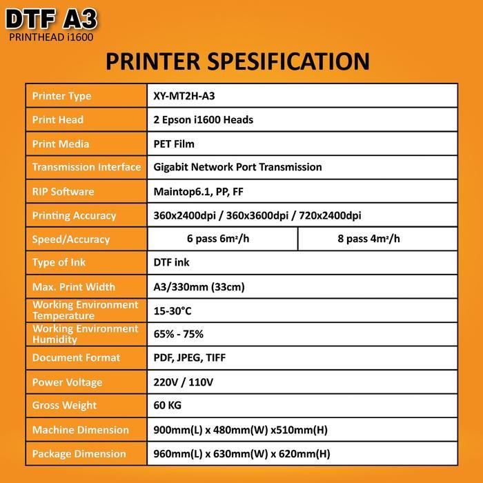 Paket Mesin Sablon Kaos / Printer Sablon Dtf Ukuran A3 / 30 Cm Build Up Pabrik (Include Peti Kayu) O
