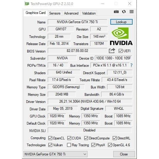 Vga Afox Gtx 750Ti 2Gb Ddr5 Original Dan Terpercaya