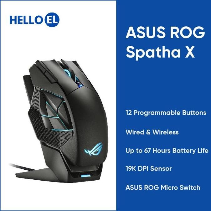 NEW ASUS ROG Spatha X 19K DPI 2.4Ghz Wireless Wired 12 Buttons Gaming Mouse