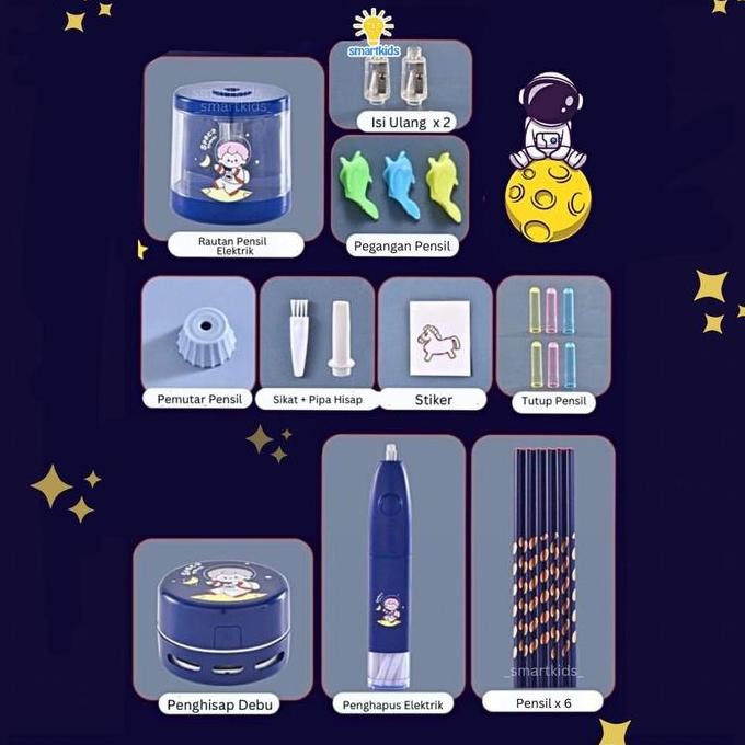

Stationary Elektrik Otomatis Set Alat Tulis Electric Rautan Penghapus Vacuum Pembersih Debu Pensil Stationery Aesthetic Set / Gift Hadiah Hampers Anak Ulang Tahun Goodie Bag Perlengkapan Belajar Sekolah Edukasi