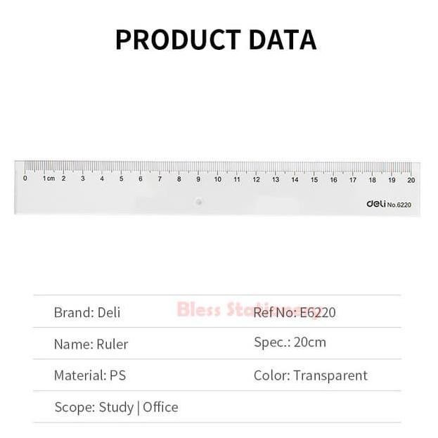 

Deli Penggaris Transparant 20Cm / Drafting Ruler Mistar Bening (E6220)