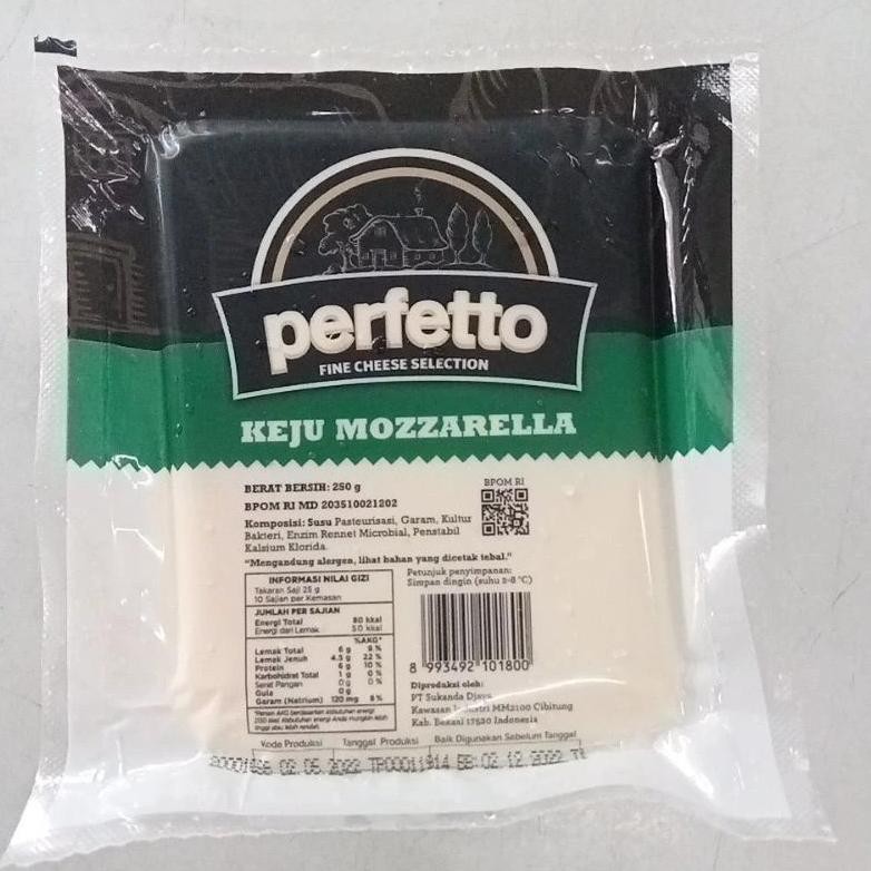 

Keju Mozzarella Perfetto 250gr Pack Original Kemasan Pabrik Nugi