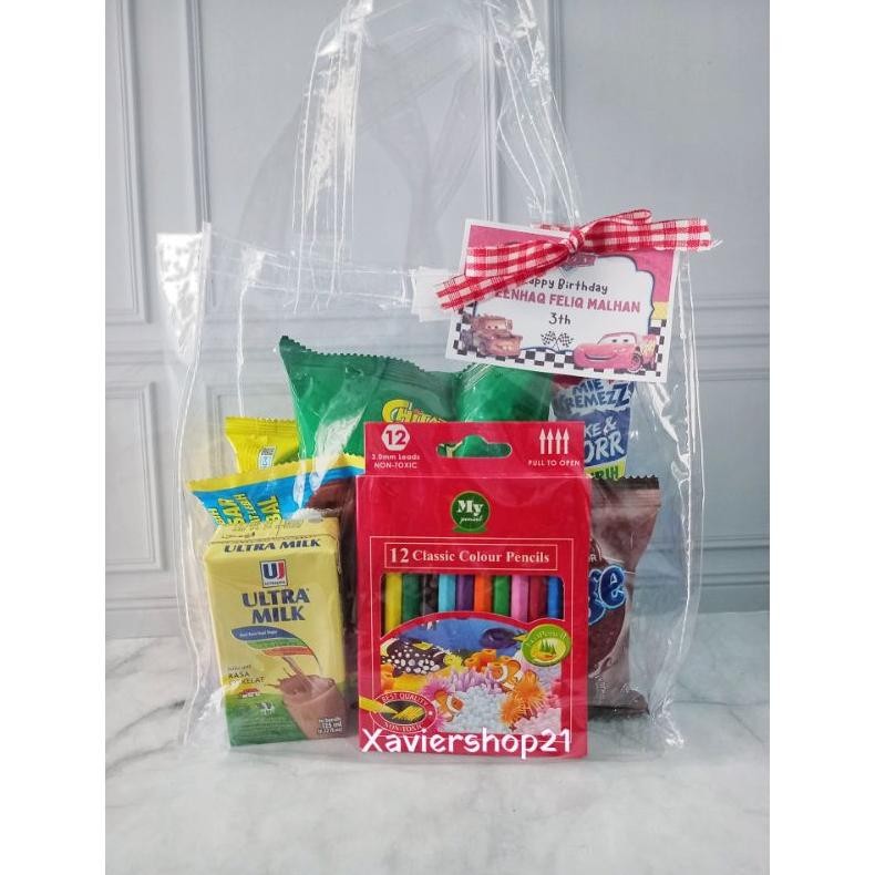 

Paket Snack + Pensil Warna Kemasan tas mika Nugi