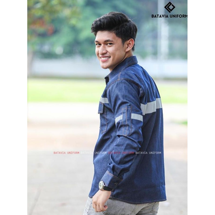 Kemeja Wearpack Jeans Safety K3 Lengan Panjang Warna Jeans Denim