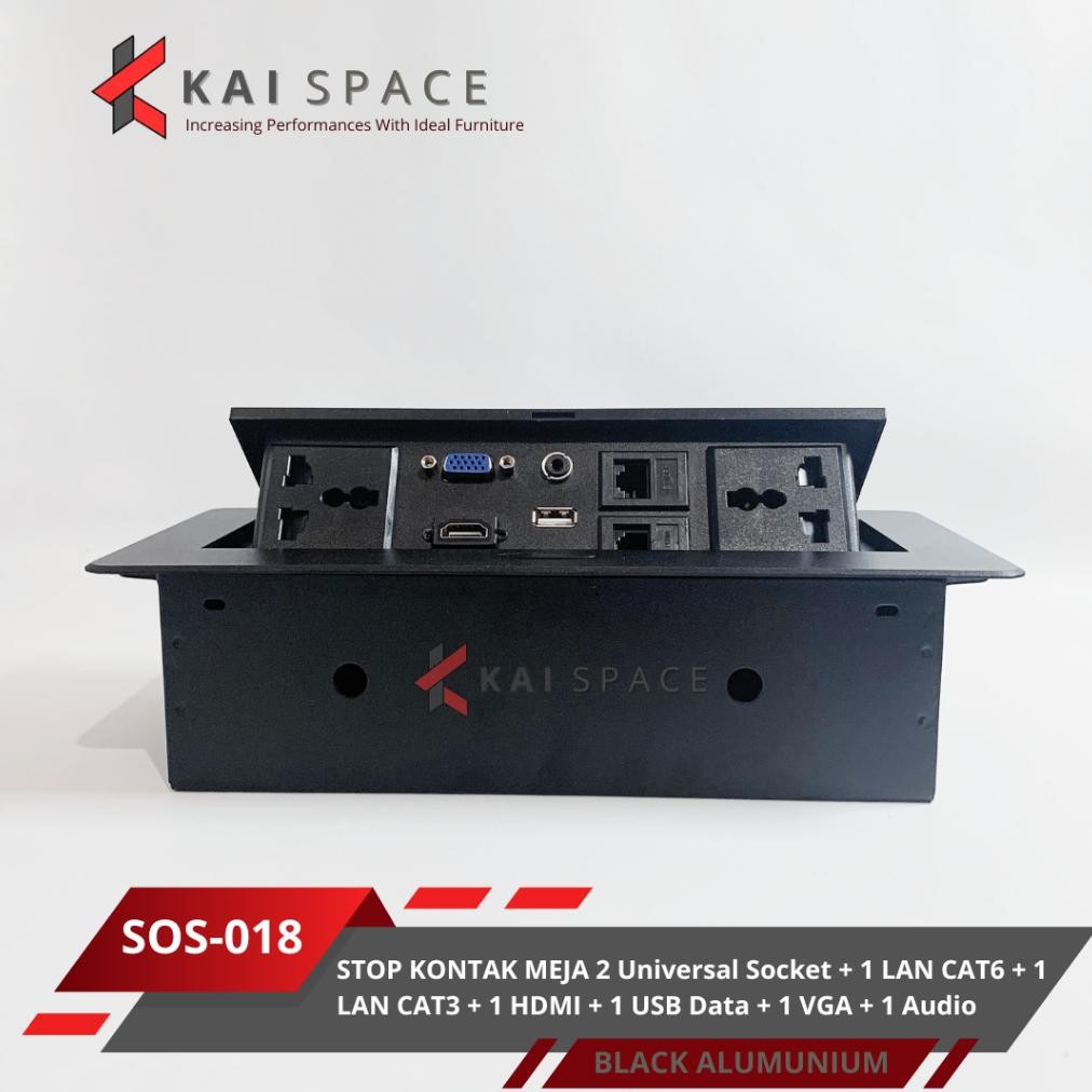 STOP KONTAK MEJA STOP KONTAK TANAM HDMI VGA USB LAN HITAM SOS 018