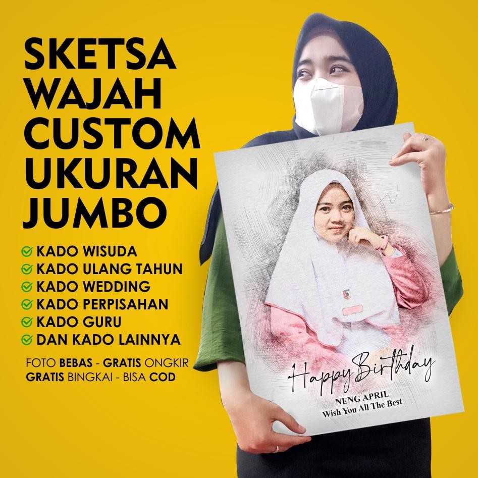 

Kado Sketsa Wajah Custom Jumbo 40x30cm Premium Nugi