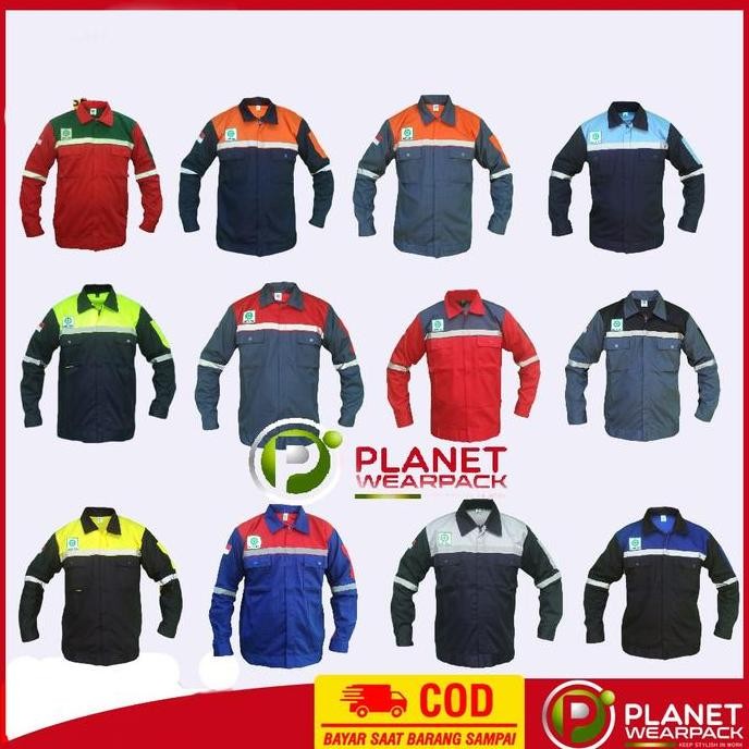 wearpack safety kemeja werpak biru merah