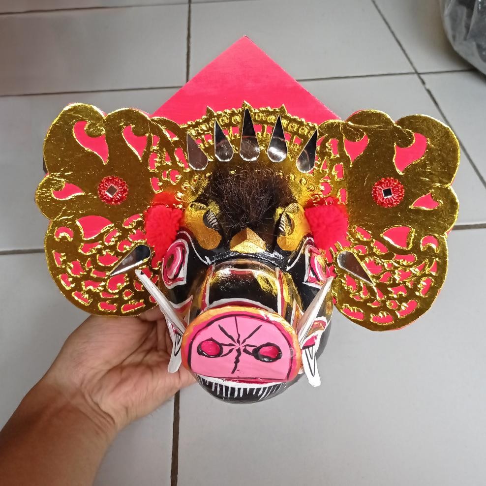 Topeng Barong Babi Mainan Anak Khas Bali - Dekorasi Kepala Barong - Topeng Barong Kayu