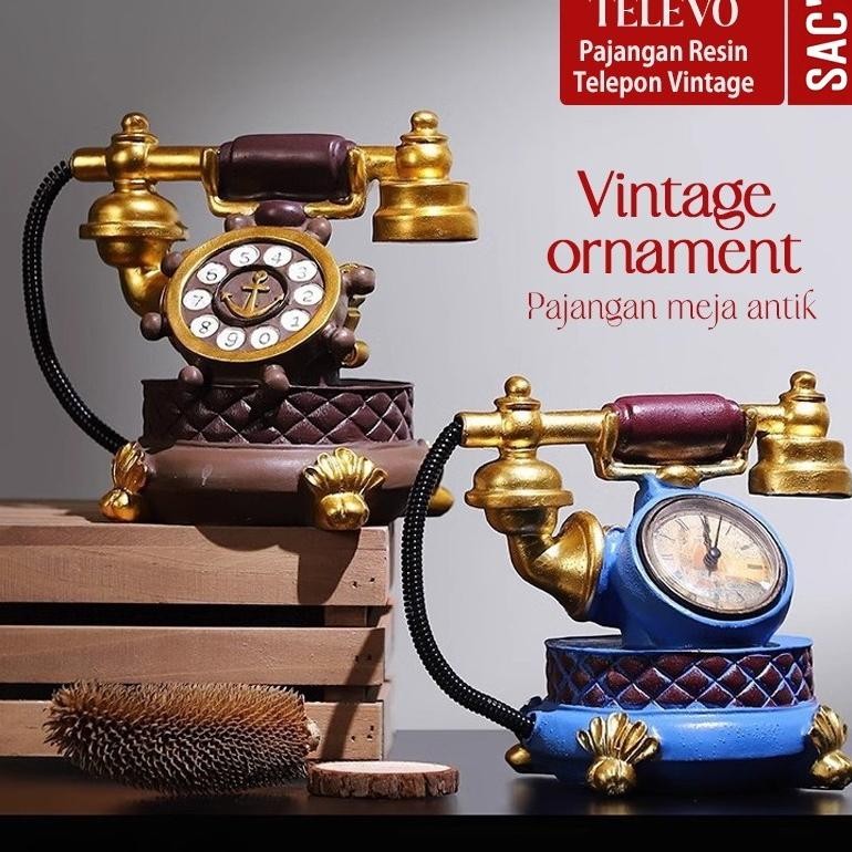 Terlaris Televo Pajangan Ornament Meja Patung Resin Telepon Antik Kuno Dekorasi Hiasan Rumah Vintage