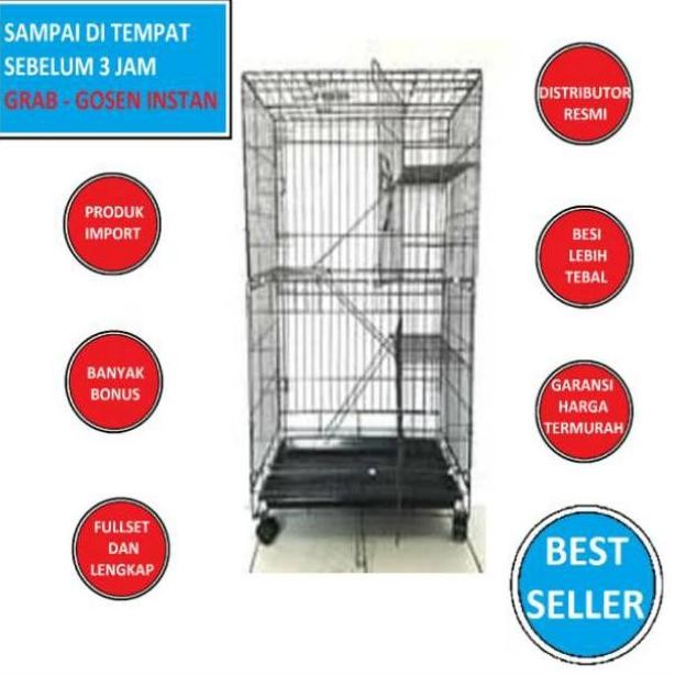 Terlaris Kandang Kucing 3 Tingkat + Roda