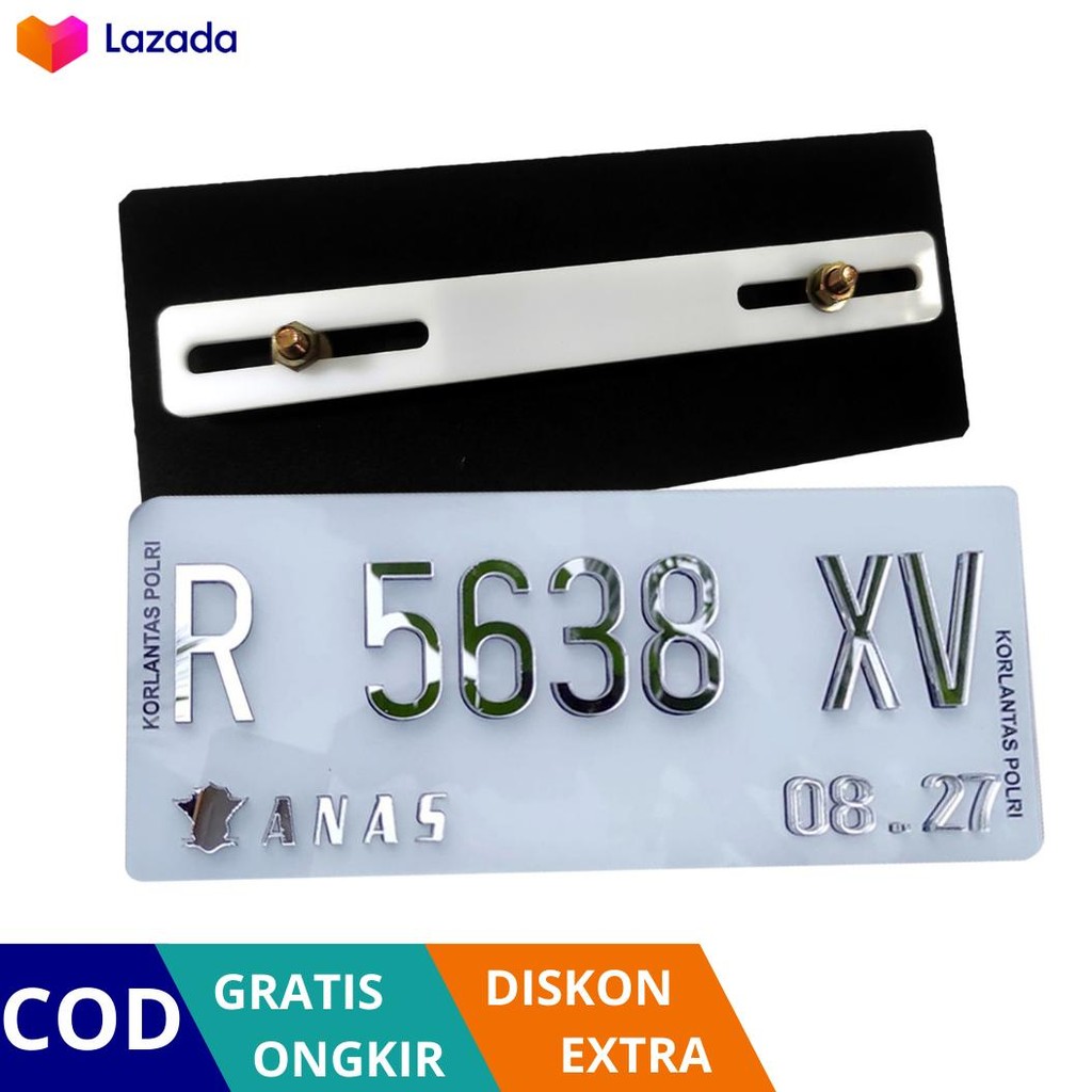 Plat Nomor Putih Timbul Crome Sepeda Motor Baut